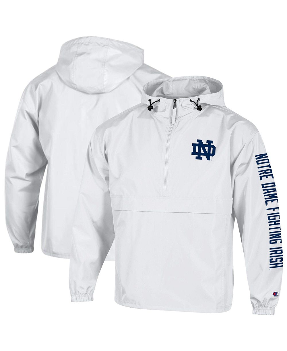 Champion Men's White Notre Dame Fighting Irish Cloud Packable Half-Zip Hooded Jacket