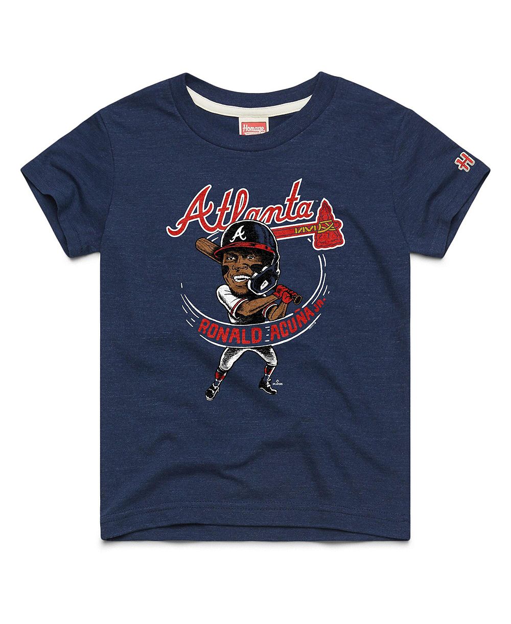 Детская футболка Homage Ronald Acuña Jr. Navy Atlanta Braves Caricature Tri-Blend
