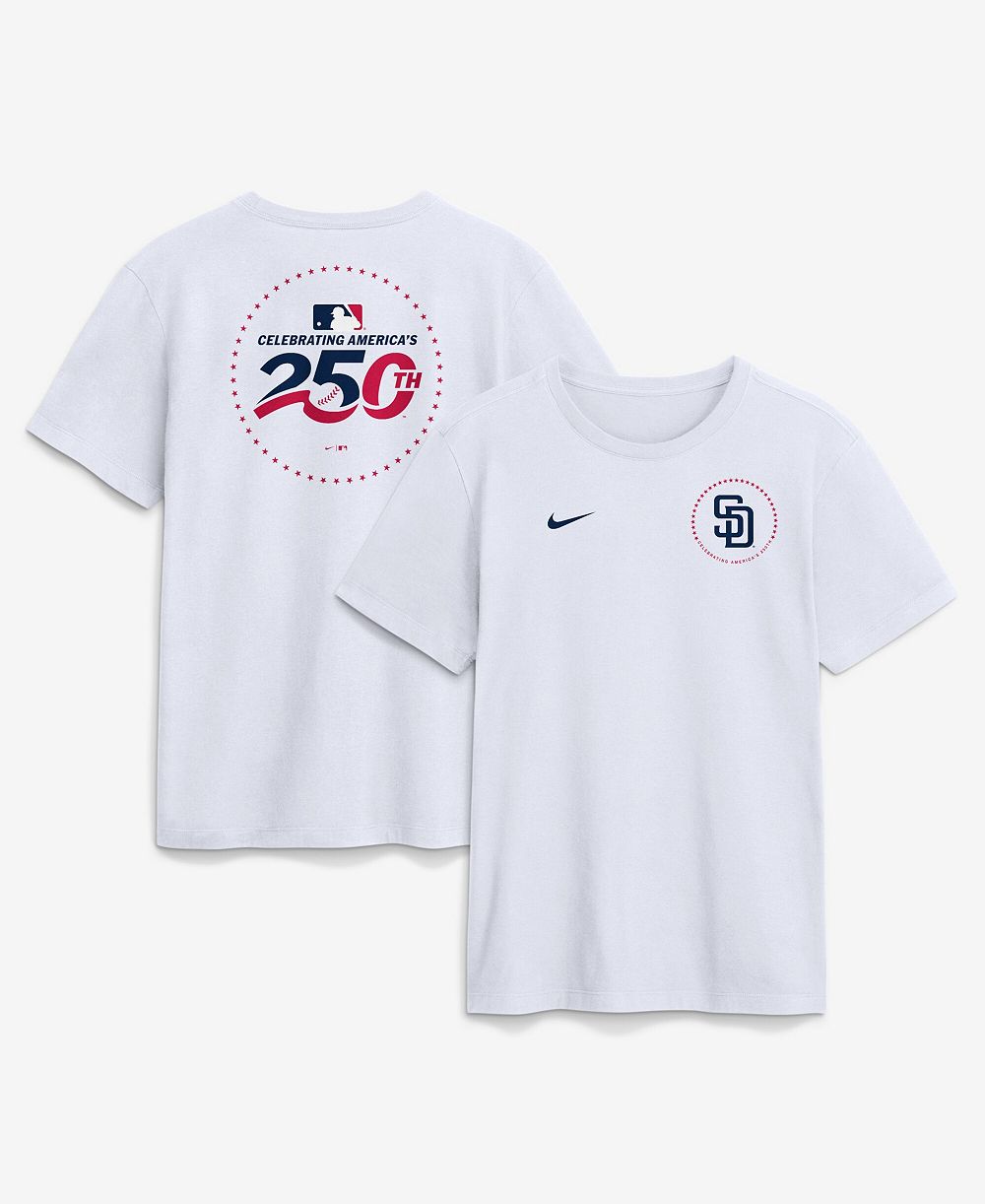 Nike Men's White San Diego Padres Celebrating America's 250th Logo T-Shirt