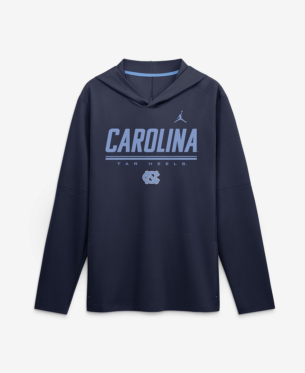 Мужская футболка Jordan Navy North Carolina Tar Heels 2026 Sideline Lightweight Long Sleeve Hooded Dri-FIT