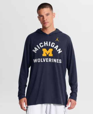 Мужская футболка с капюшоном Jordan Men's Navy Michigan Wolverines Primetime Arch Tri-Blend Dri-FIT Long Sleeve Hooded T-Shirt