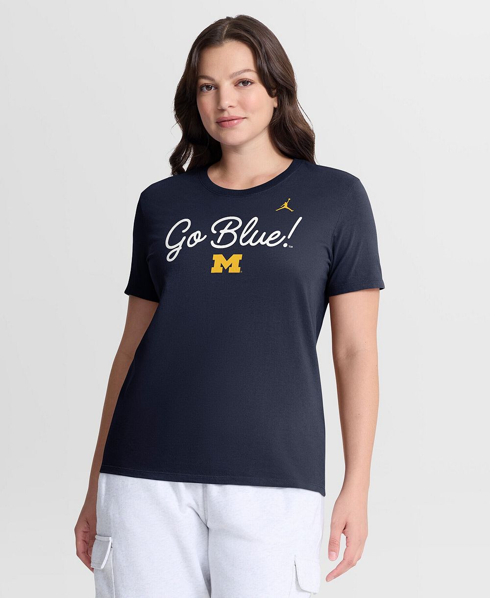 Женская футболка Jordan Navy Michigan Wolverines Script Mantra Logo