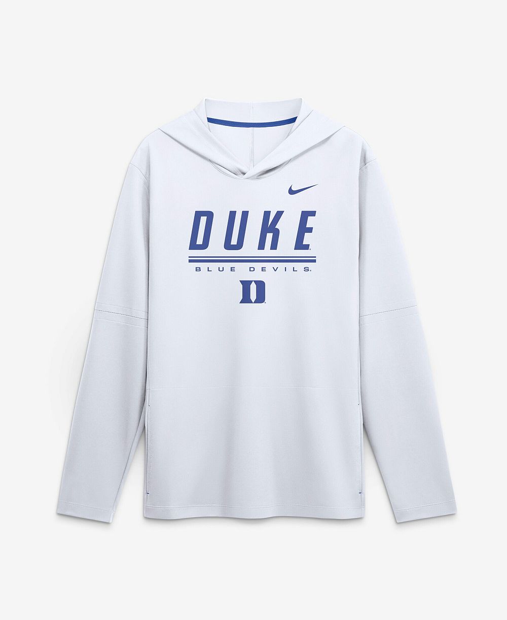 Nike Men's White Duke Blue Devils 2026 Sideline Lightweight Long Sleeve Hooded Dri-FIT T-Shirt