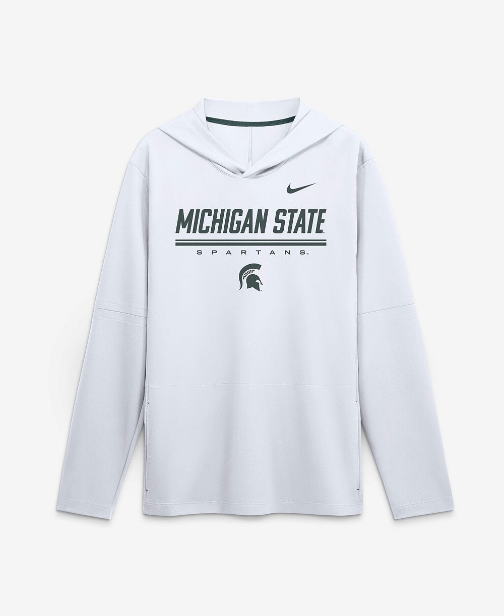 Nike Men's White Michigan State Spartans 2026 Sideline Lightweight Long Sleeve Hooded Dri-FIT T-Shirt