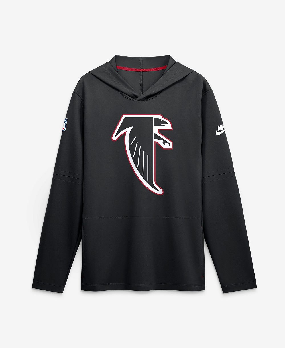 Мужская футболка Nike Black Atlanta Falcons Sideline Dri-FIT с длинным рукавом и капюшоном