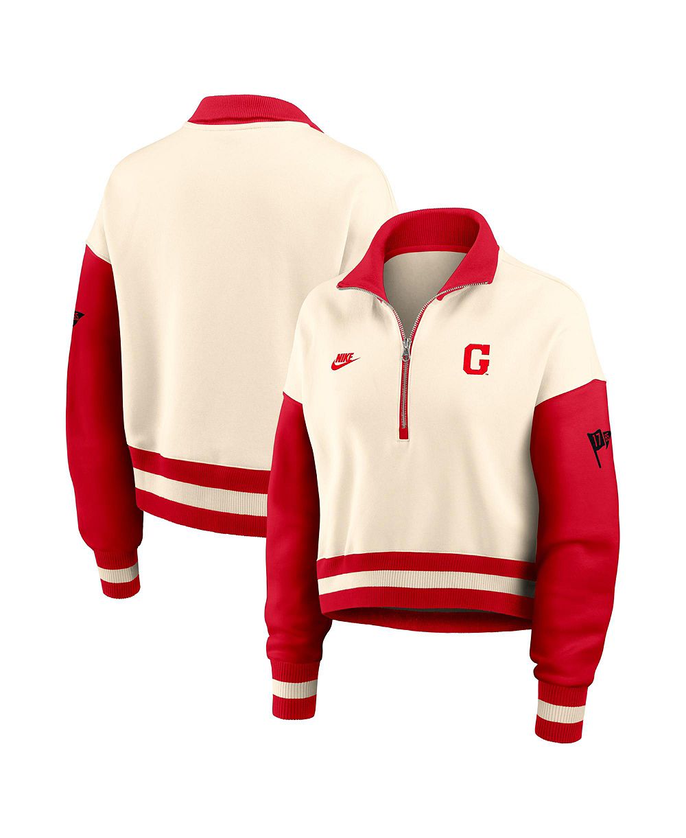 Женская кофта Nike Natural/Red Georgia Bulldogs Oversized Legacy Color Block Cropped Quarter-Zip Pullover Sweatshirt