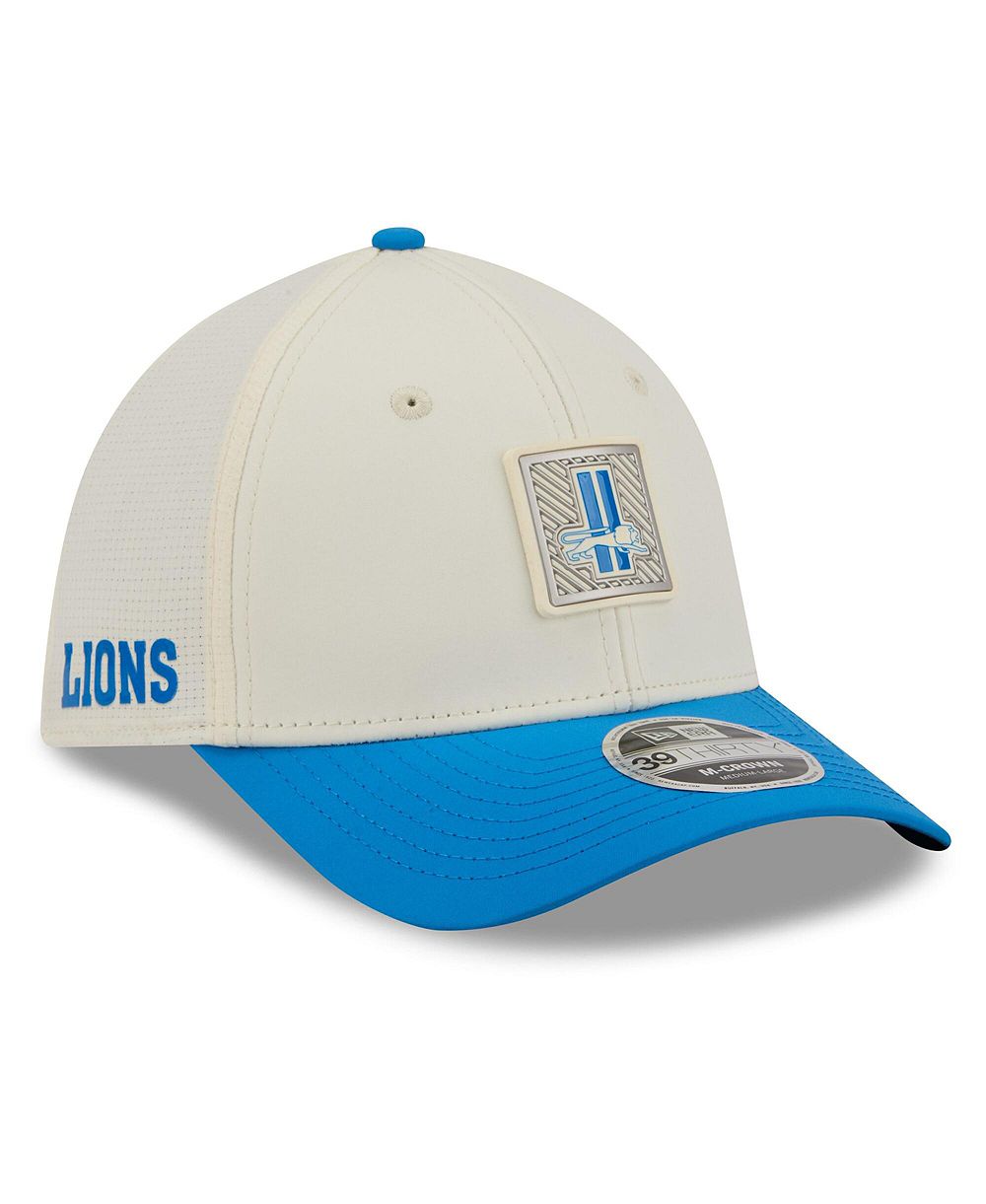 Мужская эластичная кепка New Era Cream/Blue Detroit Lions 2026 NFL Training Camp 39THIRTY