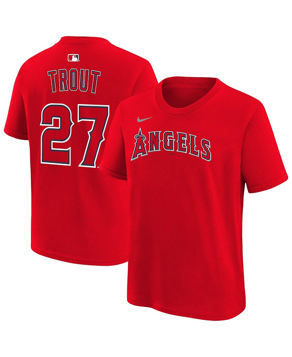 Nike футболка Mike Trout Los Angeles Angels с именем и номером для мальчиков и девочек, красная