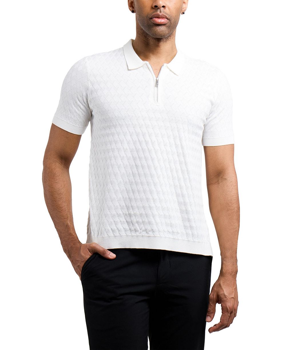 XRAY Men's Quarter Zip Allover Argyle Knit Sweater Polo