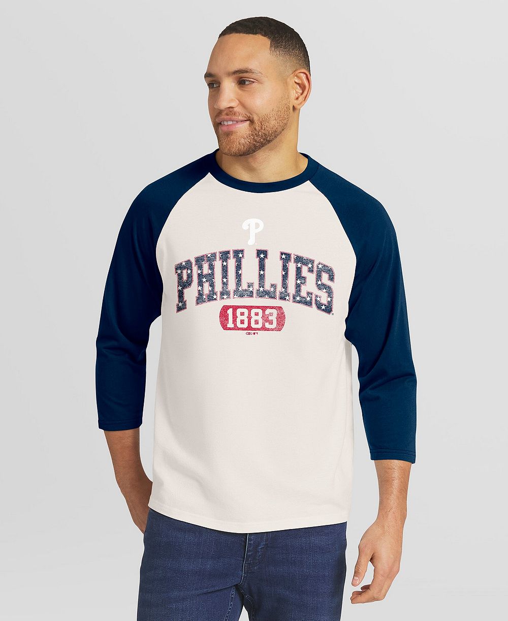 Футболка Darius Rucker Collection By Fanatics Men's Cream/Navy Chicago Cubs Americana 3/4-Sleeve Raglan