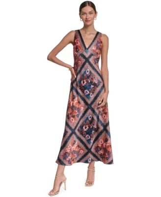 Halston Женское атласное платье с принтом