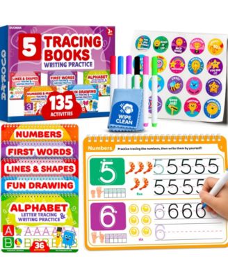 QUOKKA Tracing Books for Kids Ages 3-5 - Dry Erase Activity Books for Kids Ages 3-5 - Writing Practice Workbook with Markers