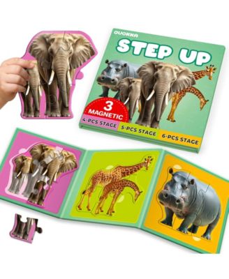 QUOKKA Step Up Magnetic Puzzles for Toddlers 1-3, Animal Puzzle Set in One Book, Screen-Free Travel Games for Kids 3-5 and Preschoolers