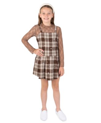 Комплект Rare Editions Girls' 7-16 Rhinestone Plaid Jumper and Lace Top, 2-Piece Set