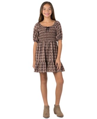 Speechless Girls' 7-16 Smocked Bodice Short-Sleeve Dress