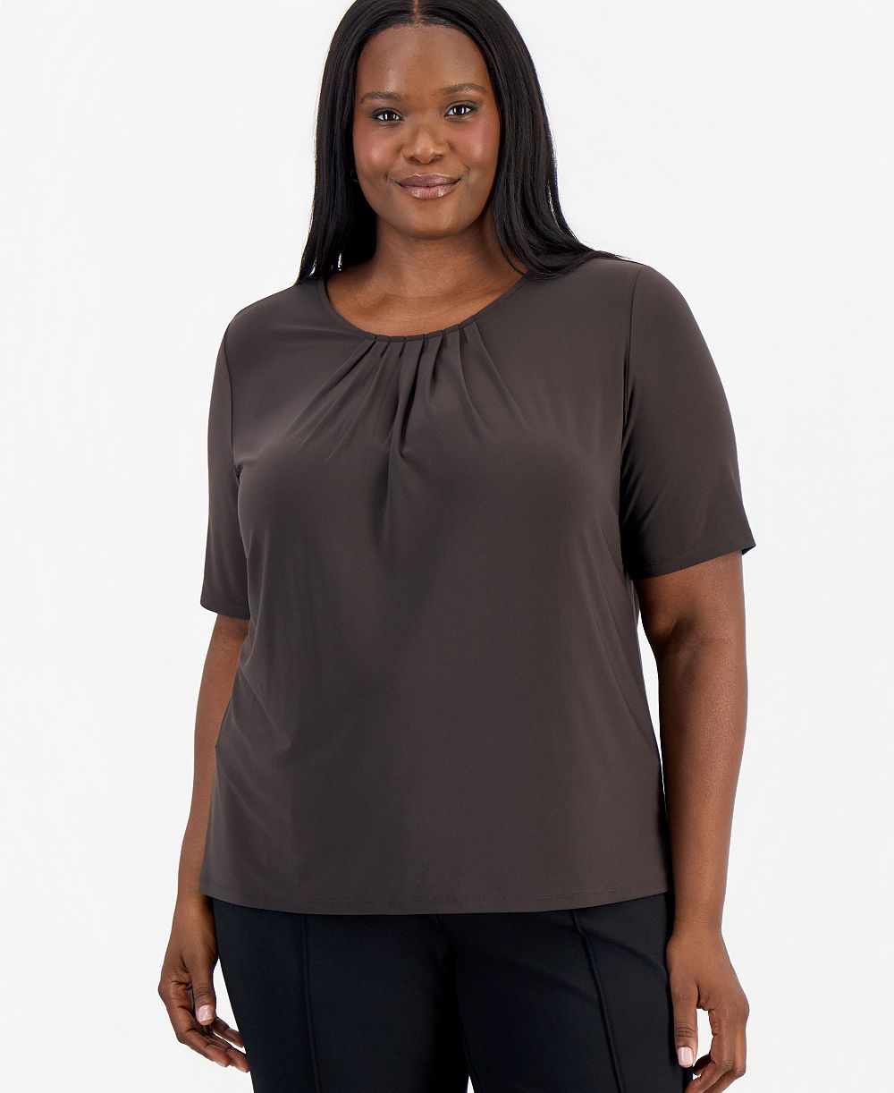 Женская блузка Kasper Plus Size с плиссировкой и рукавом три четверти