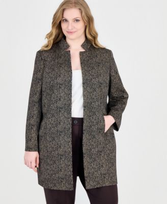 Kasper Plus Size Stand Collar Mid-Length Topper