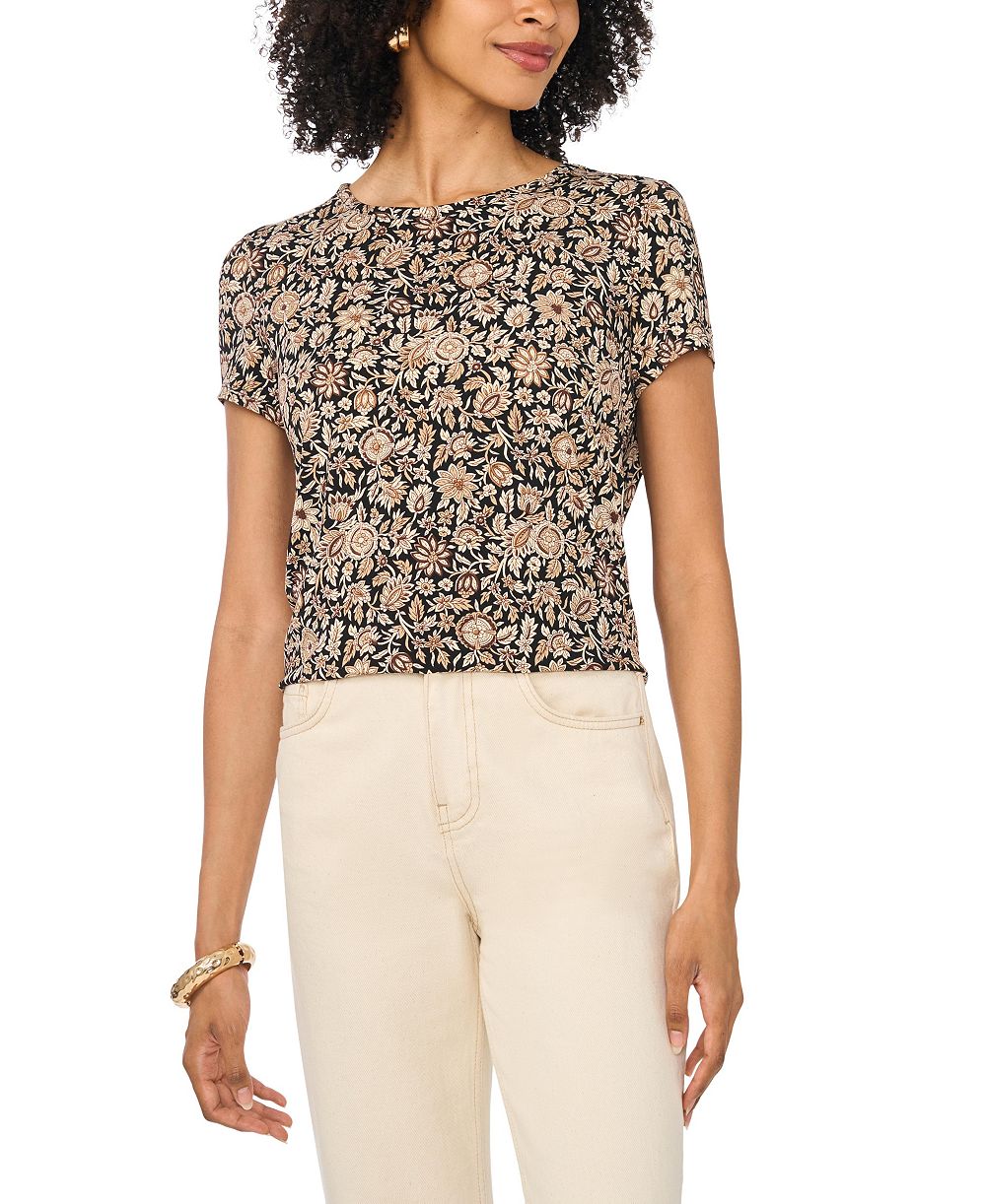 Vince Camuto Women's Keyhole Back Floral Crewneck T-Shirt