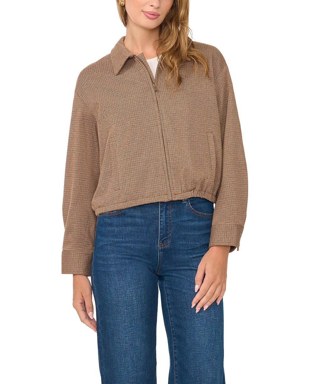Vince Camuto Women's Collared Bubble Front Waffle-Knit Bomber Zip Jacket