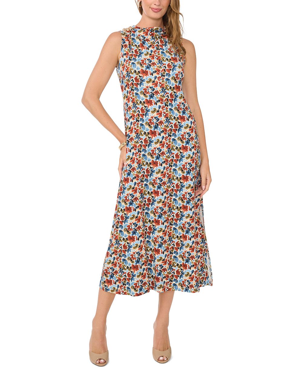 Vince Camuto Women's Knit Floral A-Line Sleeveless Midi Dress