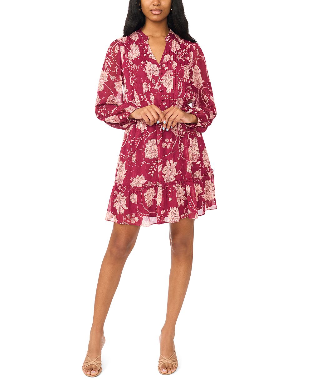 Платье-рубашка MSK Petite Long-Sleeve Floral-Print Belted Chiffon