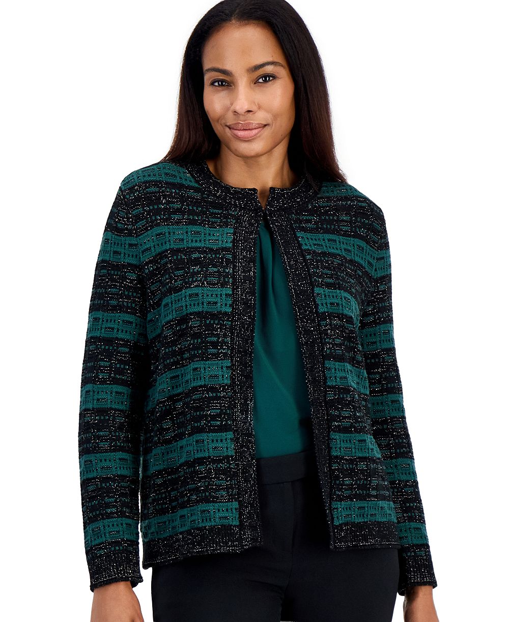 Kasper Petite Colorblock Stripe Cardigan Sweater
