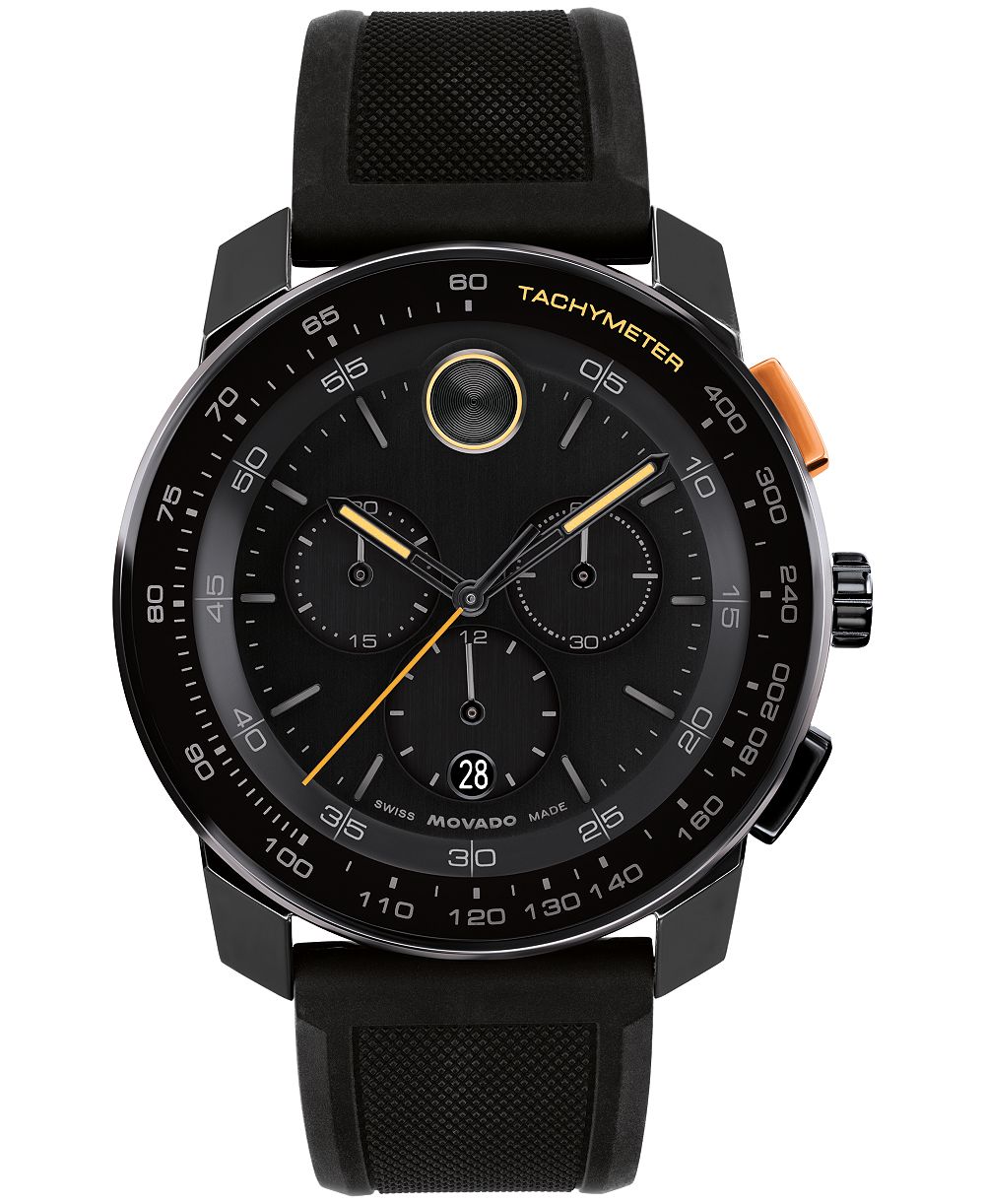 Мужские часы Movado Bold TR90 Swiss Quartz Chrono Black Silicone 43.50mm