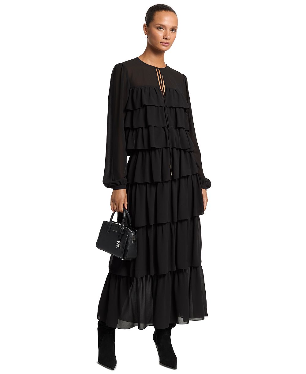 Michael Kors Women's Long-Sleeve Ruffle Tier Maxi Dress