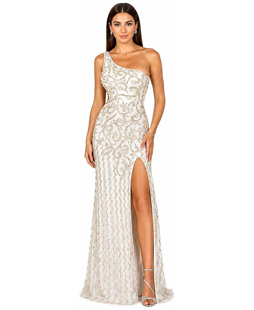 Женское платье Lara One-Shoulder Beaded Gown with Slit