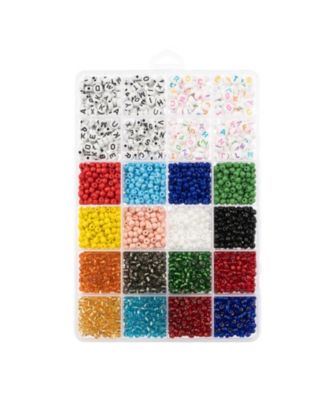 John Bead 280g 3mm Assorted Glass Beads and 4x7mm Assorted Plastic Beads Colorful Round Alphabet Letter Bead for DIY Crafts Jewelry Making Bead Box