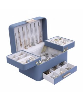 YIGII 3 Layers Jewelry Organizer Box with Drawers PU Leather Storage for Earrings Rings Necklaces Bracelets