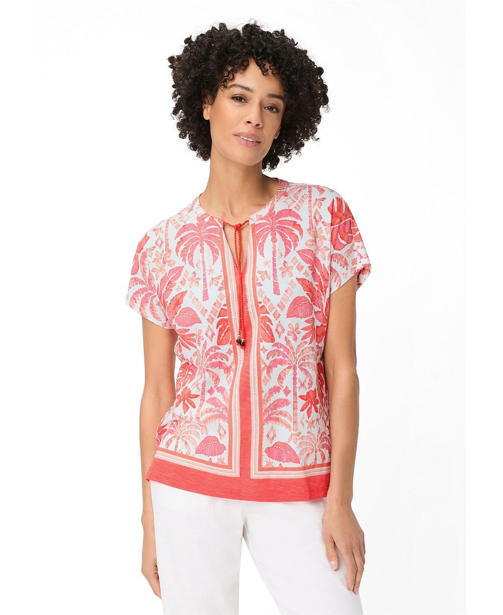 Женская футболка Olsen Ornamental Botanic Print Split Neck
