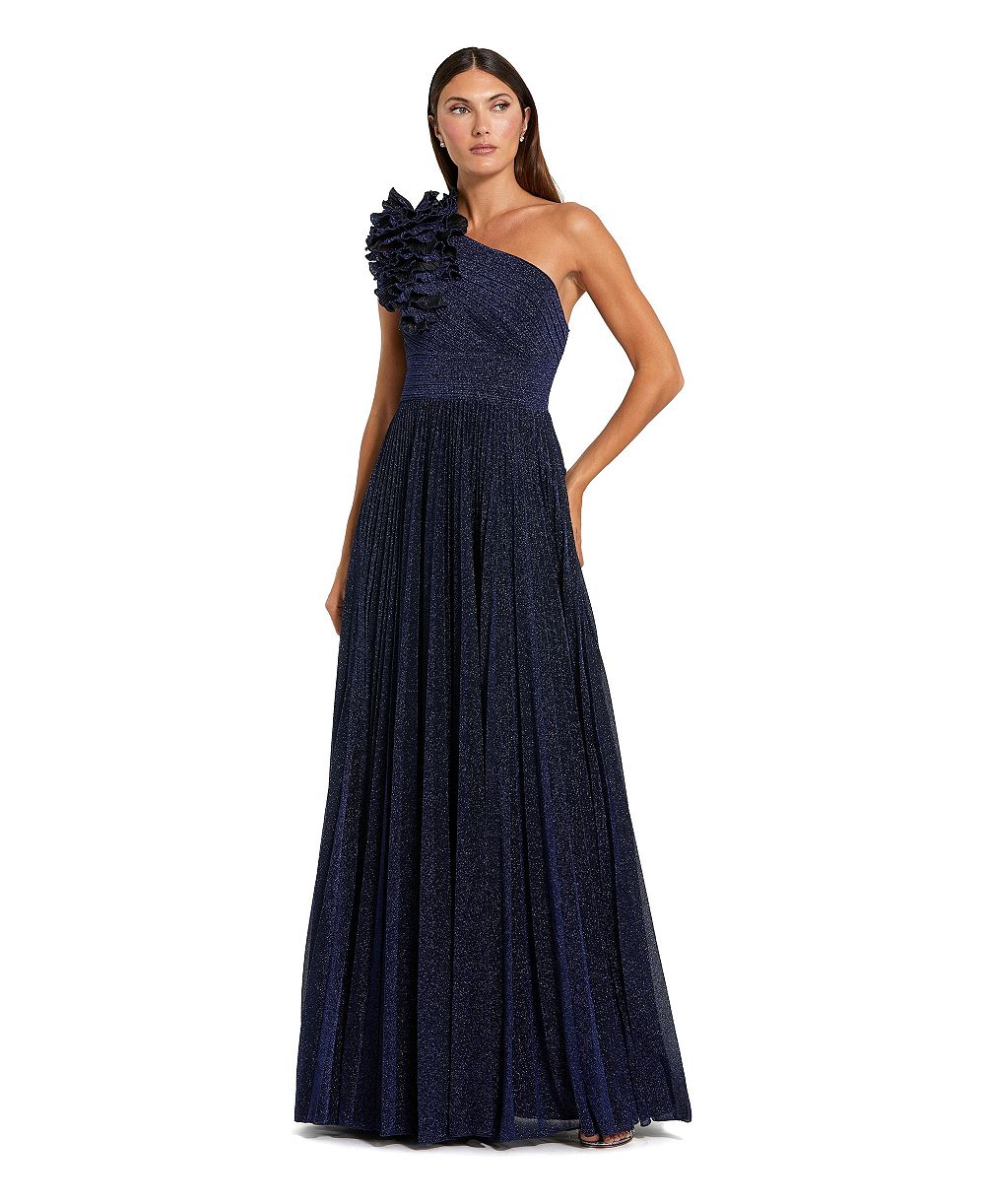 Вечернее платье Mac Duggal Petite Pleated Metallic One Shoulder With Ruffle