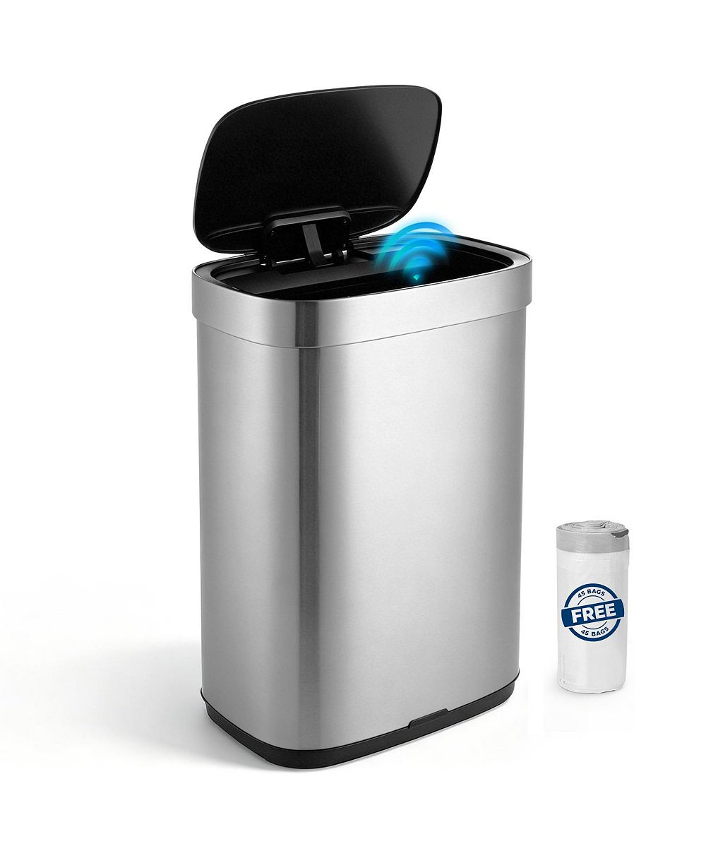 Mega Casa  13-Gallon Motion Sensor Trash Can, Stainless Steel 50-Liter Automatic Touchless Waste Bin with Silent Close Lid