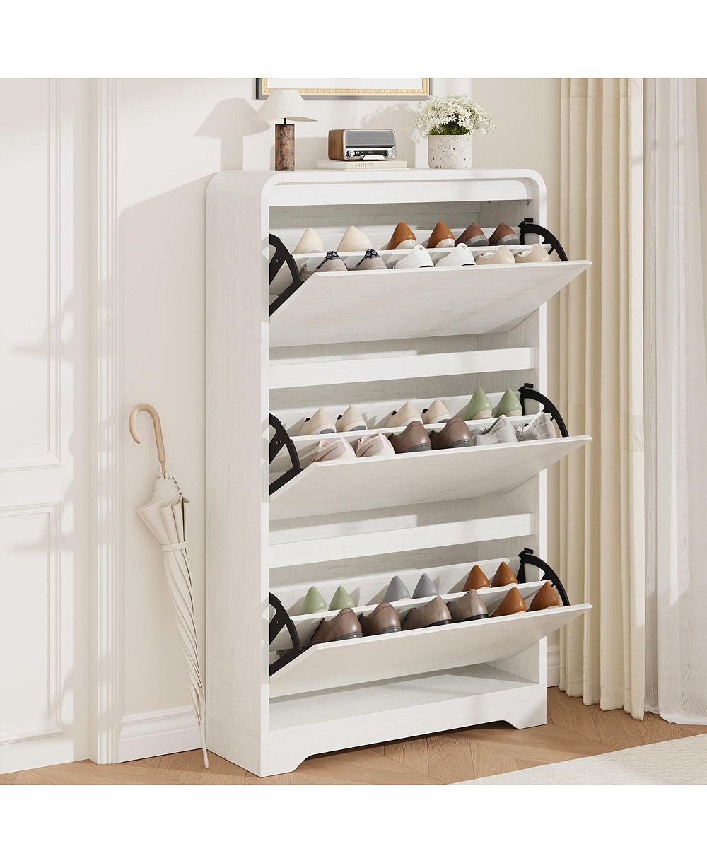 homfan Large Narrow Shoe Cabinet with 3 Flip Drawers, Freestanding Shoe Organizer for Entryway, Modern Shoe Storage Cabinet