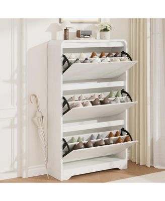 homfan Large Narrow Shoe Cabinet with 3 Flip Drawers, Freestanding Shoe Organizer for Entryway, Modern Shoe Storage Cabinet