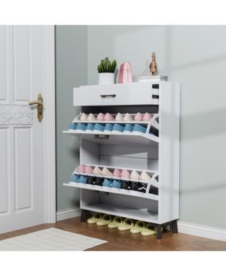 Clihome Shoe Storage Cabinet, Free Standing Shoe Organizer with 2 Flip Drawers, Hidden Shoe Rack Storage Organizer