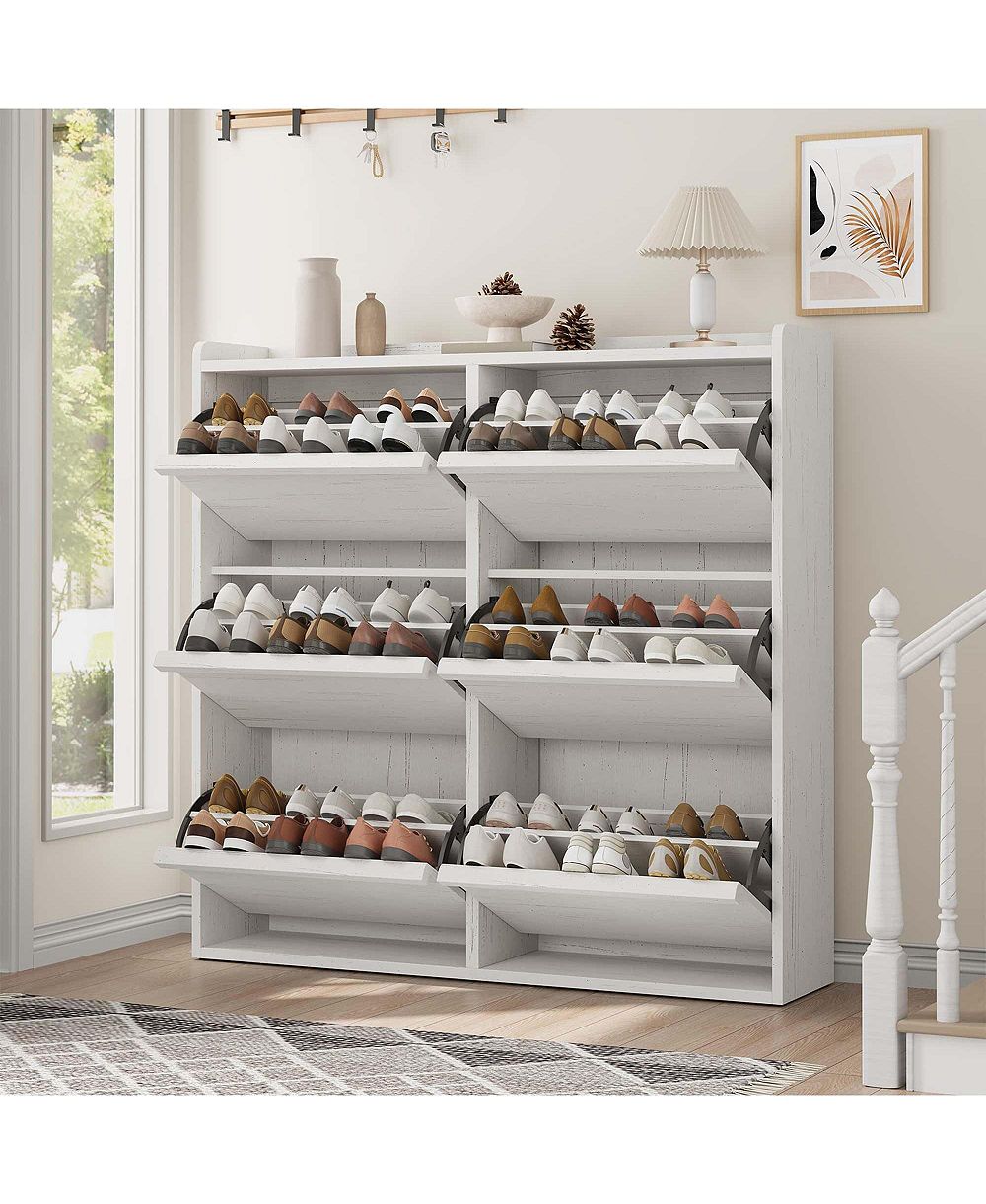 homfan Flip Drawer Shoe Cabinet with Adjustable Shelf - Hidden Entryway Shoe Storage for Hallway, Living Room