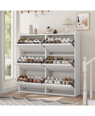 homfan Flip Drawer Shoe Cabinet with Adjustable Shelf - Hidden Entryway Shoe Storage for Hallway, Living Room