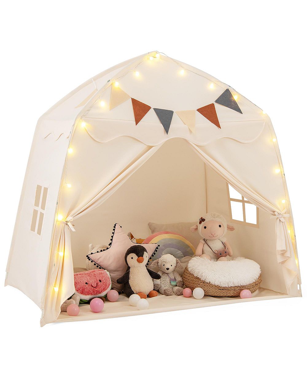 Gymax Kids Play Tent With Globe String Lights and Flags, Ages 3-12