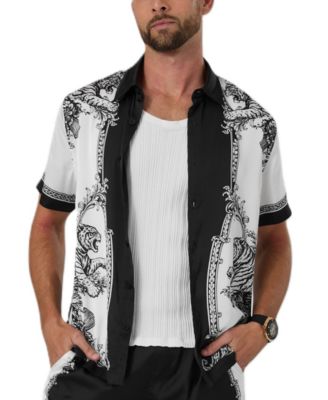 GUESS Men's Baroque Framed Tiger Short-Sleeve Button-Front Shirt