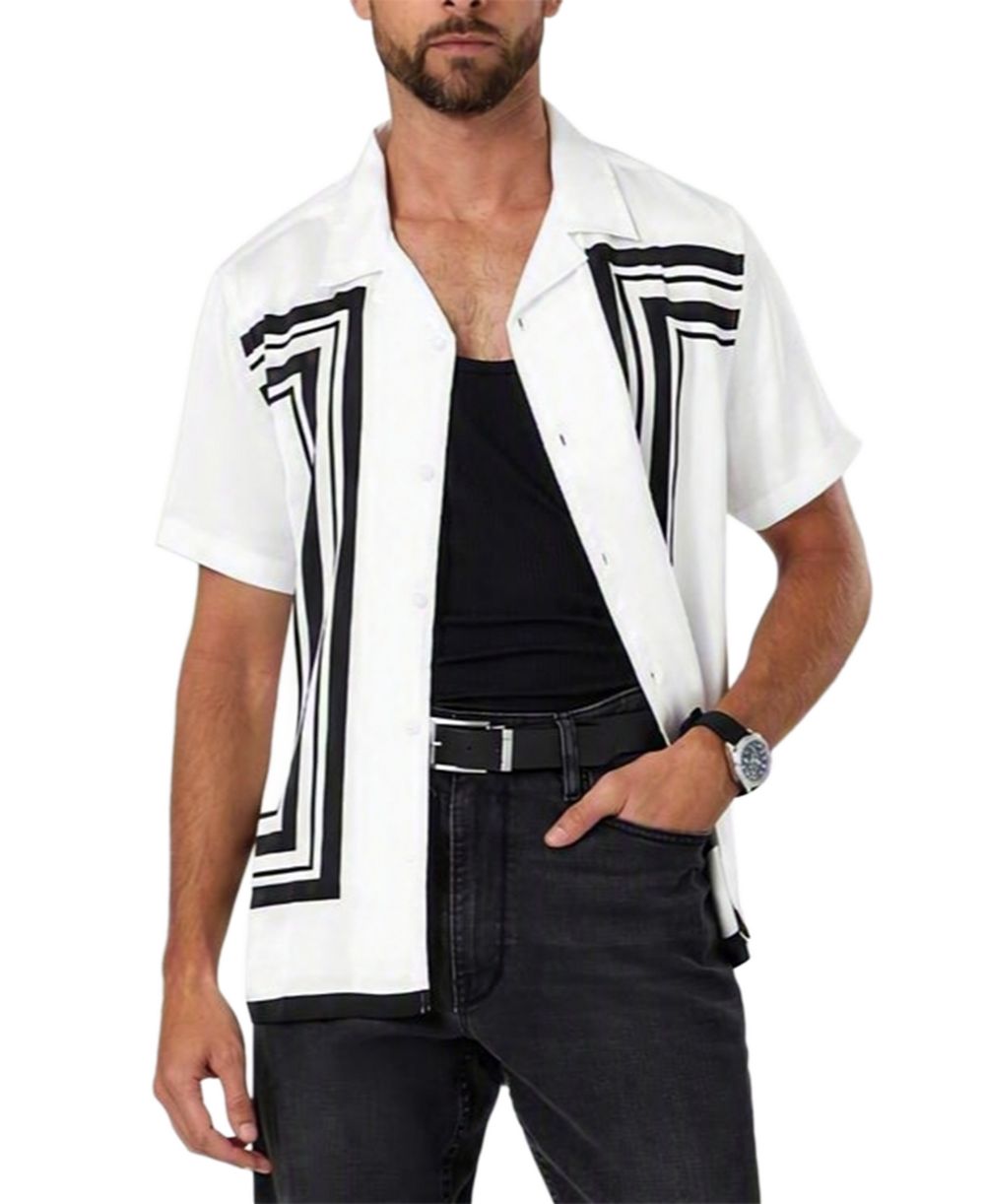 GUESS Men's Border Framed Geometric-Print Short-Sleeve Shirt
