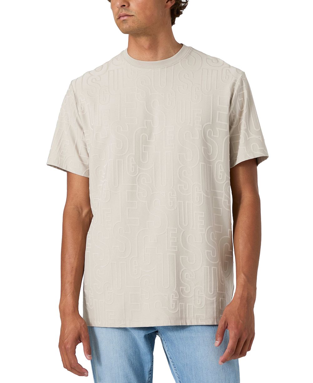 GUESS Men's Allover Jacquard Classic-Fit Crewneck T-Shirt