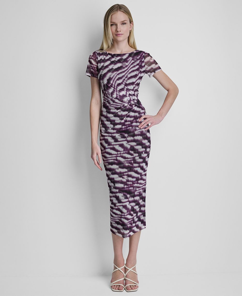 Платье DKNY Women's Printed Side Knot Mesh Midi