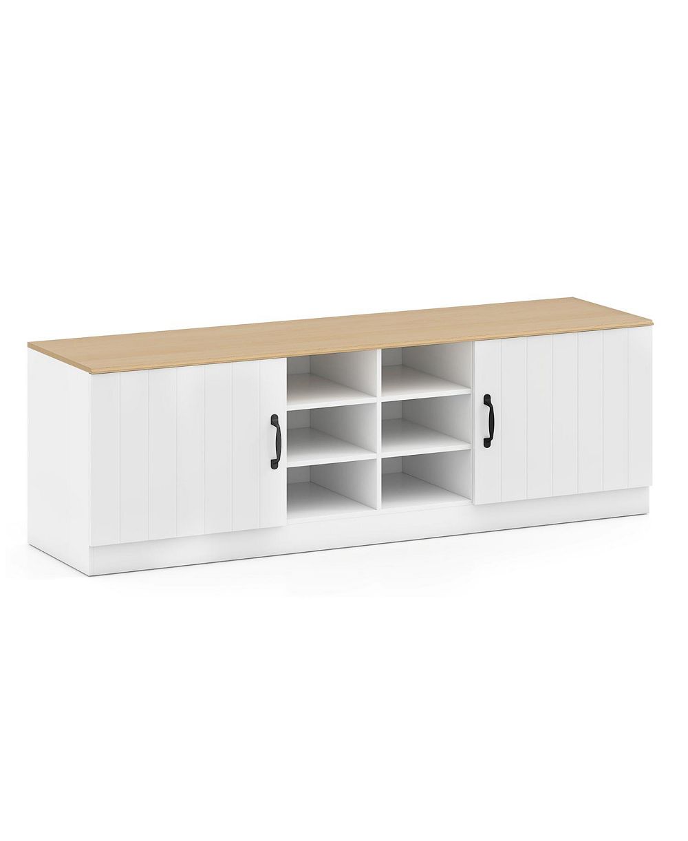 Slickblue Entryway Shoe Cabinet Bench with Adjustable Shelves and 2-Door Storage