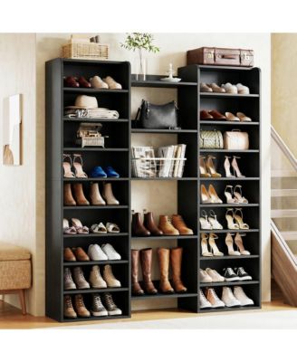 Aheaplus 10-Tier Wooden Shoes Storage Cabinet with 23 Adjustable Shelves, Shoes Rack