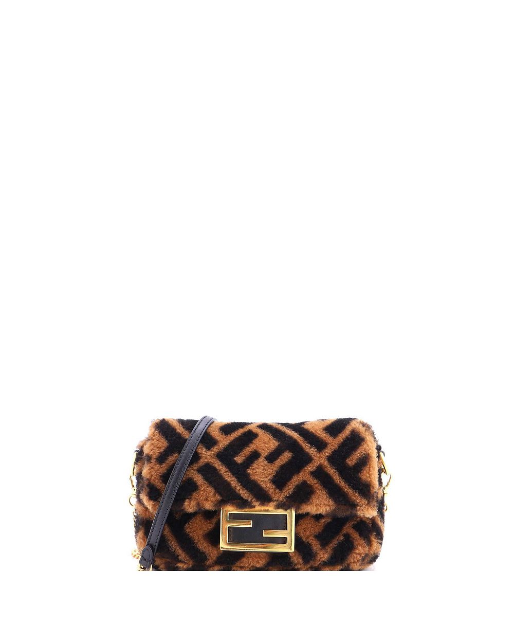 Мини-сумка Fendi Mini Baguette NM Zucca Shearling, б/у