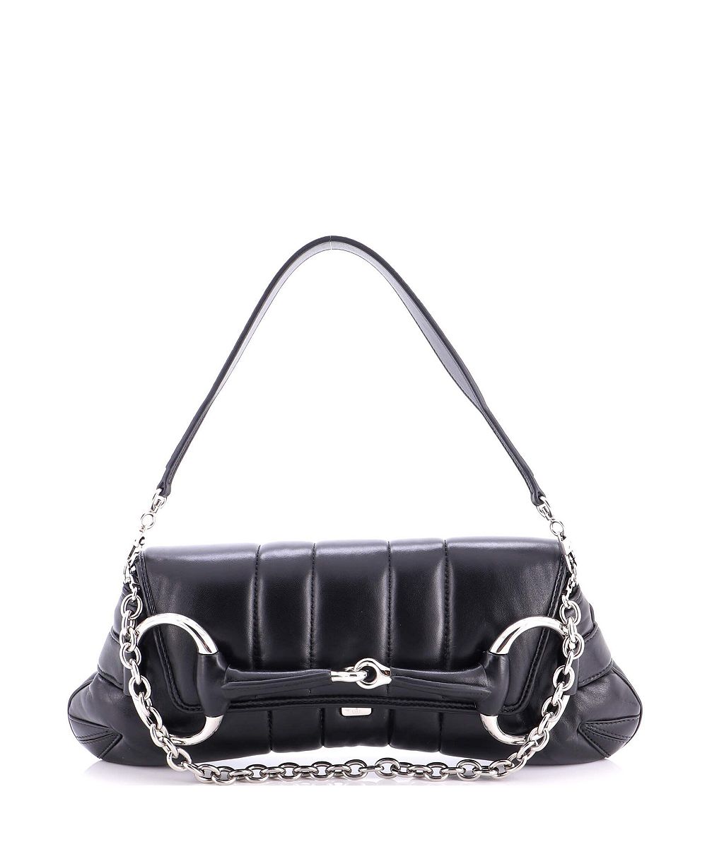 Pre-Owned Gucci Large Horsebit Chain Shoulder Bag Vertical Quilted Leather