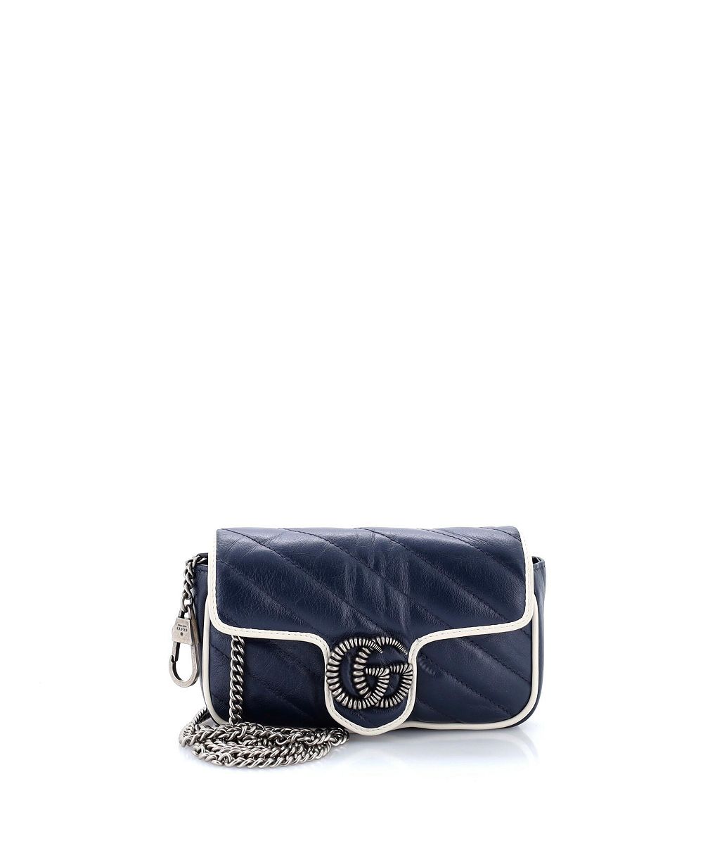 Pre-Owned Gucci Super Mini GG Marmont Flap Bag Diagonal Quilted Leather