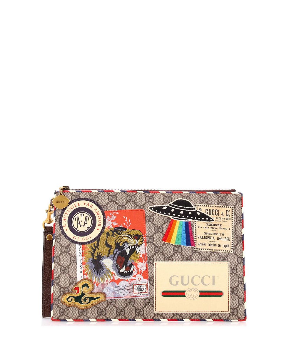Pre-Owned Gucci Courrier Pouch GG Coated Canvas with Applique